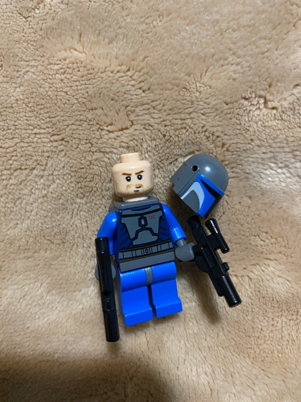 Lego Blue and Gray Mandalorian Minifigure with Blasters